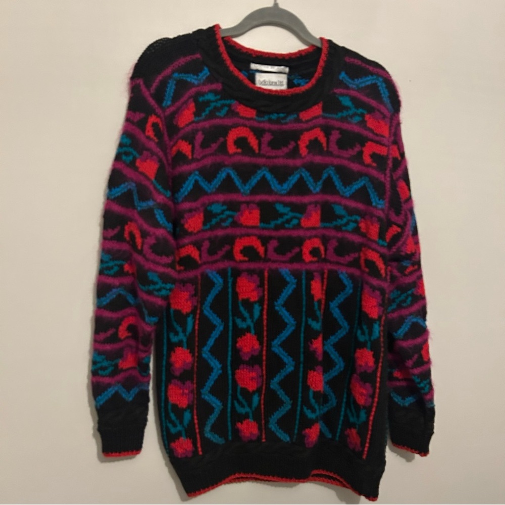 Vintage Lydia Jane Ltd Cotton Ramie Corded Hand Knit Colorful Sweater Sz L Large